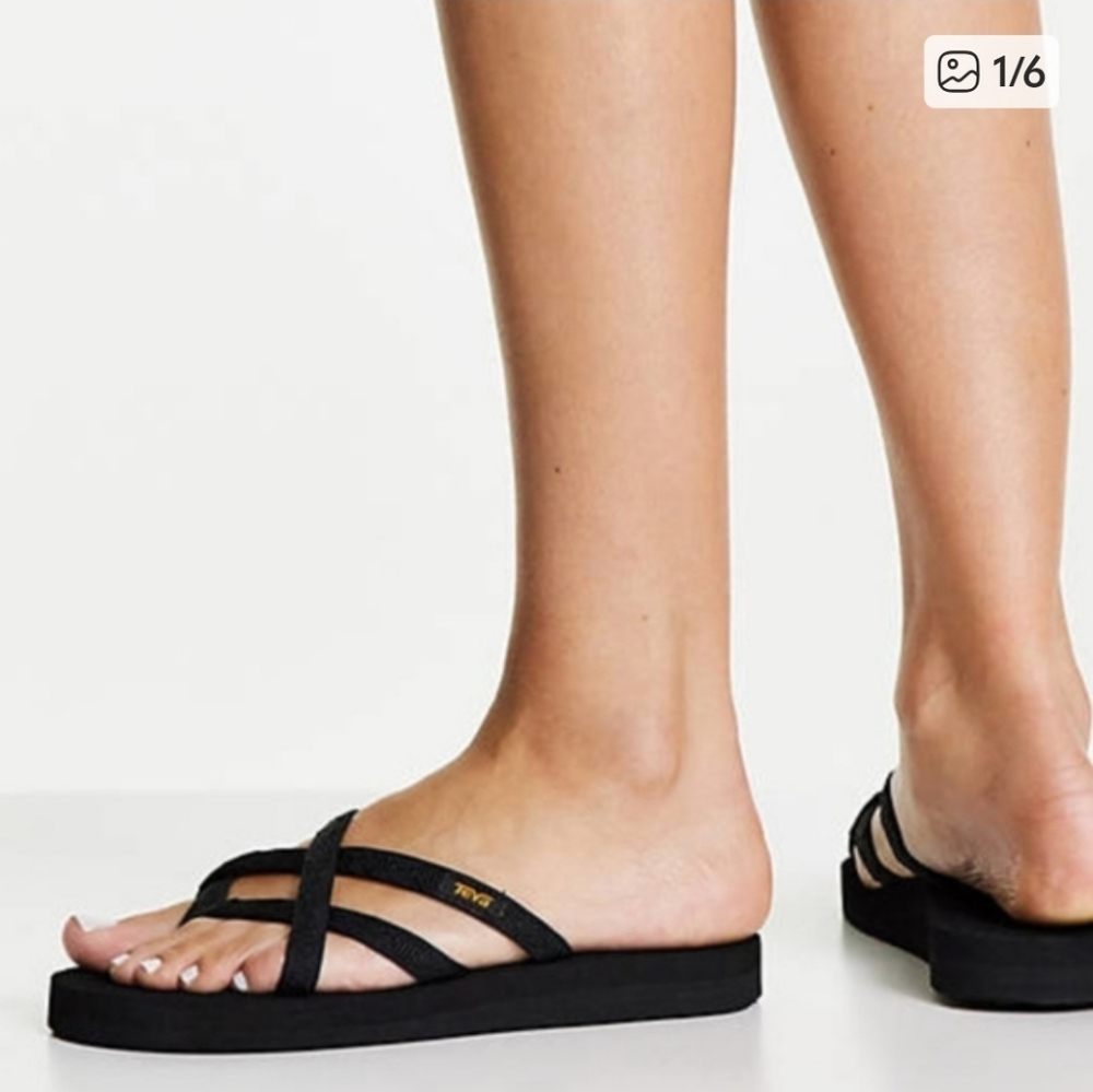 Teva Black Strappy Euro Summer Trendy Comfy Slide Sandals